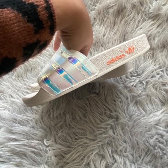Adidas Off White Iridescent Stripe Slide On Sandal - Picture 5 of 6